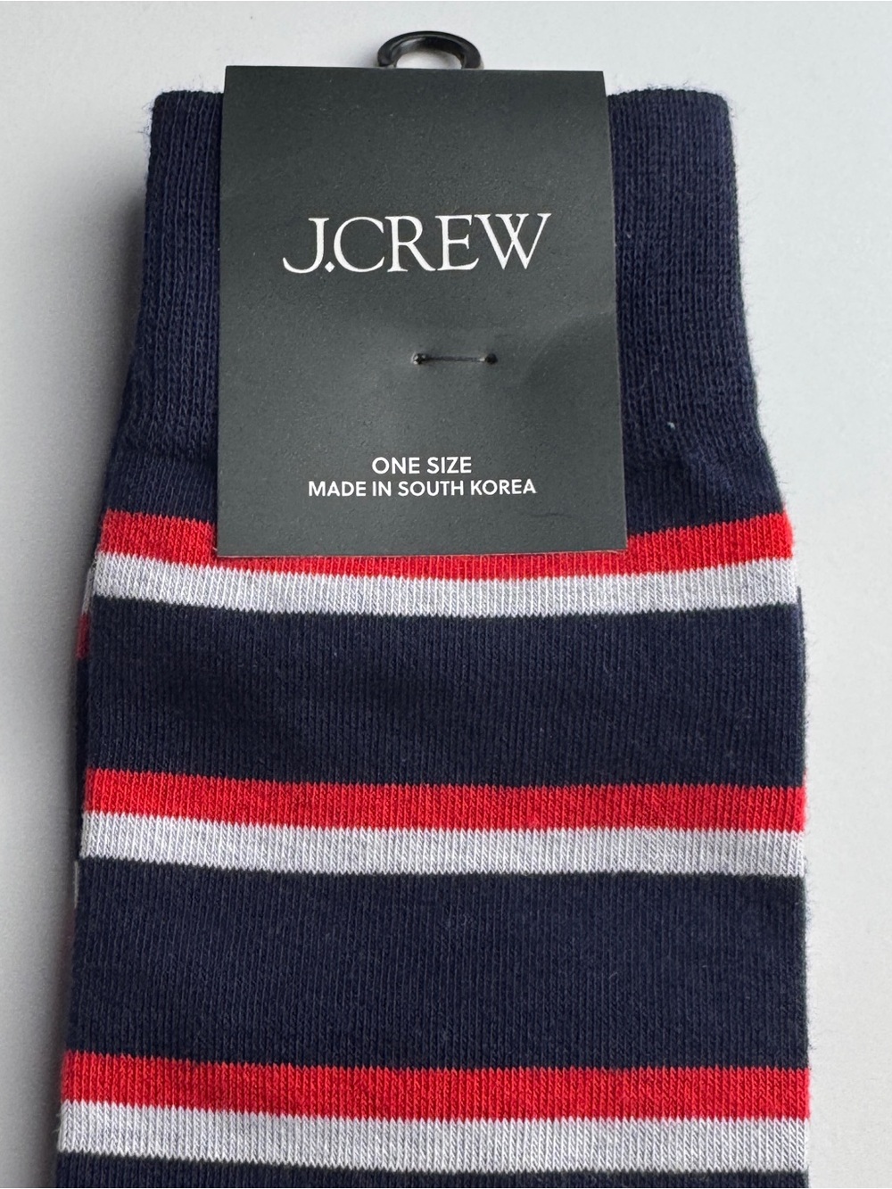 J. Crew Navy Socks with Red & White Stripes Crew Style Preppy Socks New With Tag - Picture 3 of 8